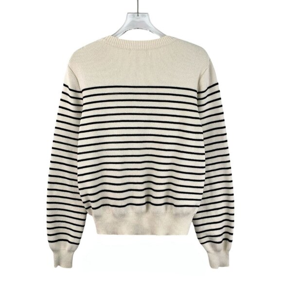 Celine Beige Striped Knitted Sweater W/ Gold Buttons & Round Neck XS 92% Cotton - Picture 2 of 7